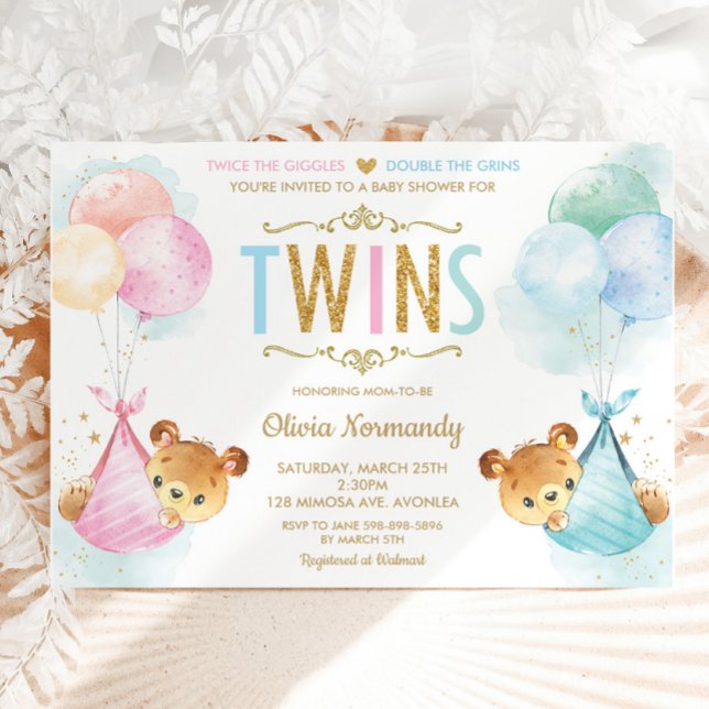 Niedlich Twins Baby Girl Boy Teddy Bears Baby Dusc Einladung (Von Creator hochgeladen)