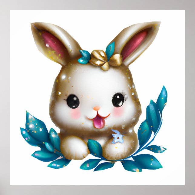Niedlich und Adorable Kawaii Baby Bunny Poster (Vorne)