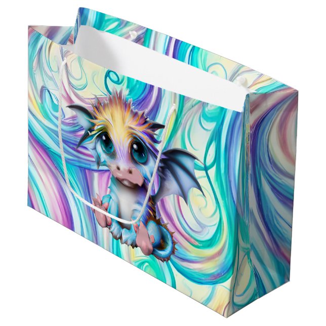 Niedlich und Adorable Kawaii Baby Dragon Große Geschenktüte (Vorderseite Schrägansicht)