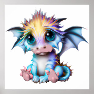 Niedlich und Adorable Kawaii Baby Dragon Poster