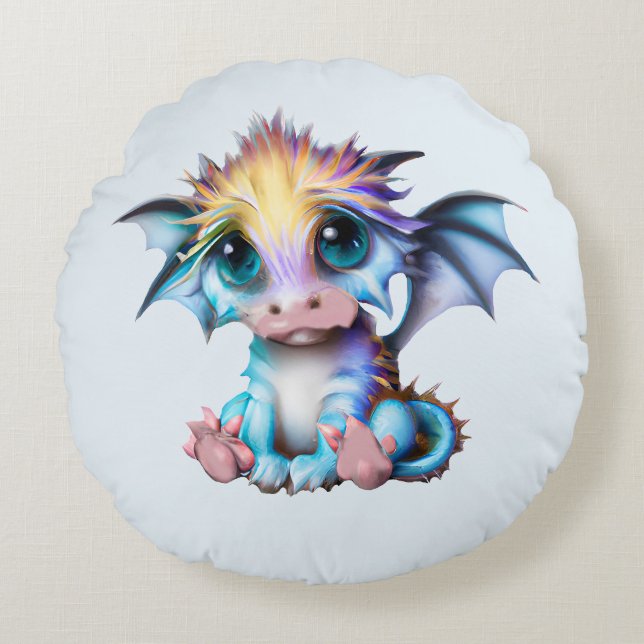 Niedlich und Adorable Kawaii Baby Dragon Rundes Kissen (Vorderseite)
