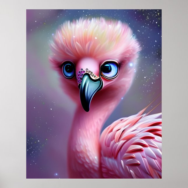 Niedlich und Adorable Kawaii Baby Flamingo Poster (Vorne)