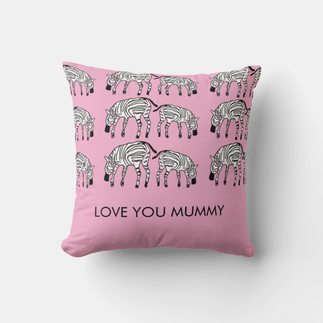 Niedlich und Cool Happy Kenyan Zebras Mummy Pink Kissen (Vorderseite)