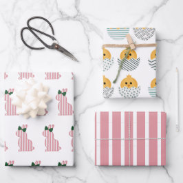 Niedlich und farbenfroh Osterhasen und Küken Strei Geschenkpapier Set