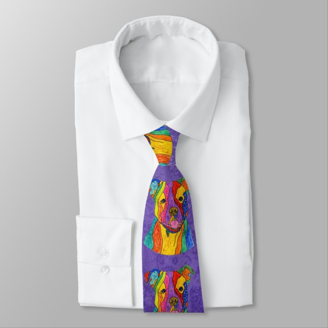 Niedlich und farbenfroh Pitbull Neck Tie Krawatte (Gebunden)
