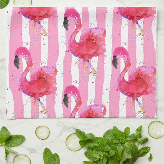 Niedlich und farbenfroh rosa Flamingo Küchentuch (Gefaltet)