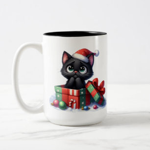 NIEDLICH UND FUNNY BLACK CHRISTMAS KITTENS ZWEIFARBIGE TASSE