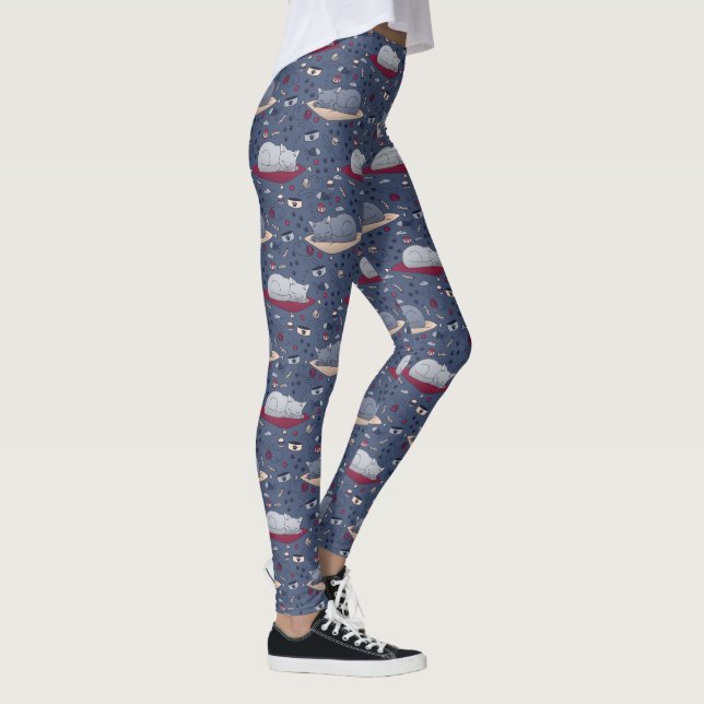 Niedlich und gemütlich Schlaflosigkeit Katze Träum Leggings (Rechts)