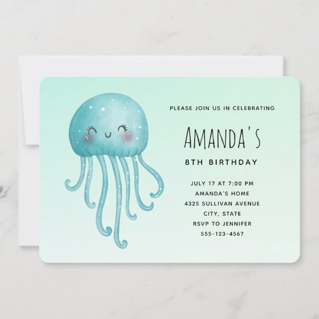 Niedlich und glücklich Jellyfish Geburtstag Einladung (Vorderseite)