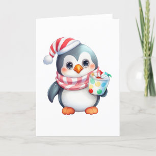 Niedlich und Happy Pinguin mit Snack BLANK Feiertagskarte