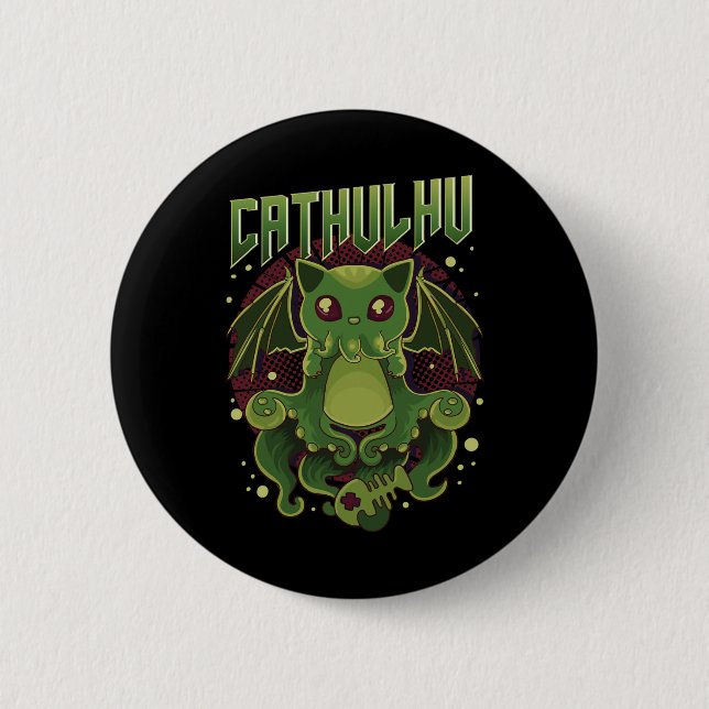 Niedlich und lustig Cathulhu Kawaii Cat Cthulhu Button (Vorderseite)