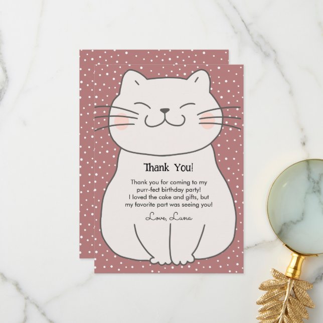 Niedlich und modern Kitten Geburtstag Dankeskarte (Vorderseite/Rückseite Beispiel)
