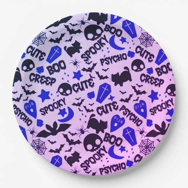 Niedlich und Spaß Lila, Blau und Schwarz Halloween Pappteller (Vorderseite)