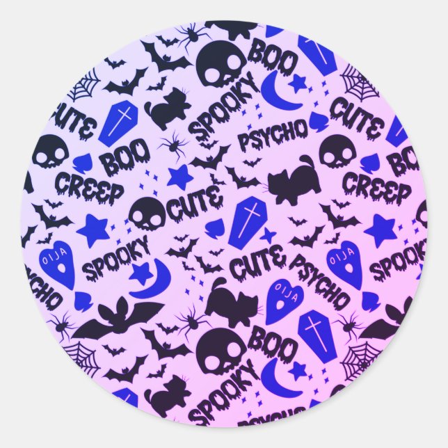 Niedlich und Spaß Lila, Blau und Schwarz Halloween Runder Aufkleber (Vorderseite)