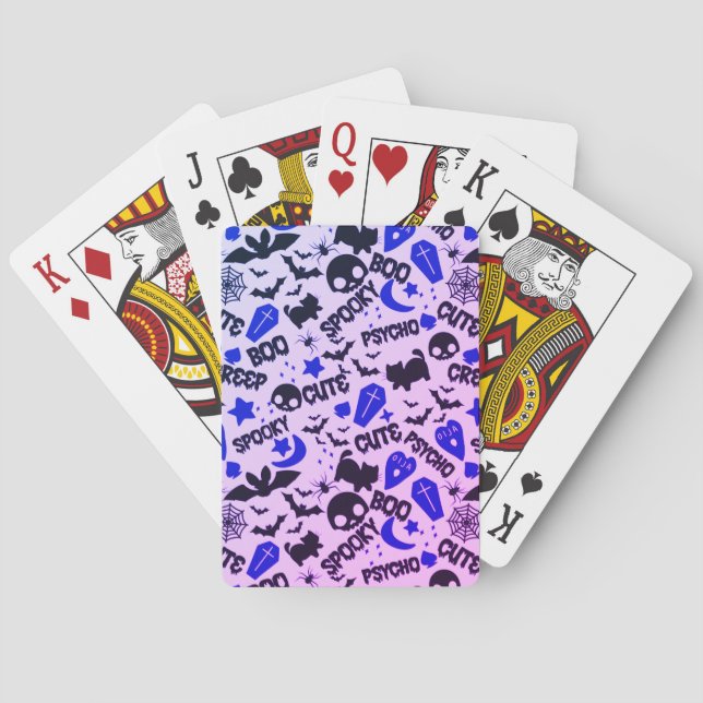 Niedlich und Spaß Lila, Blau und Schwarz Halloween Spielkarten (Rückseite)