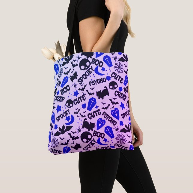 Niedlich und Spaß Lila, Blau und Schwarz Halloween Tasche (Von Nahem)