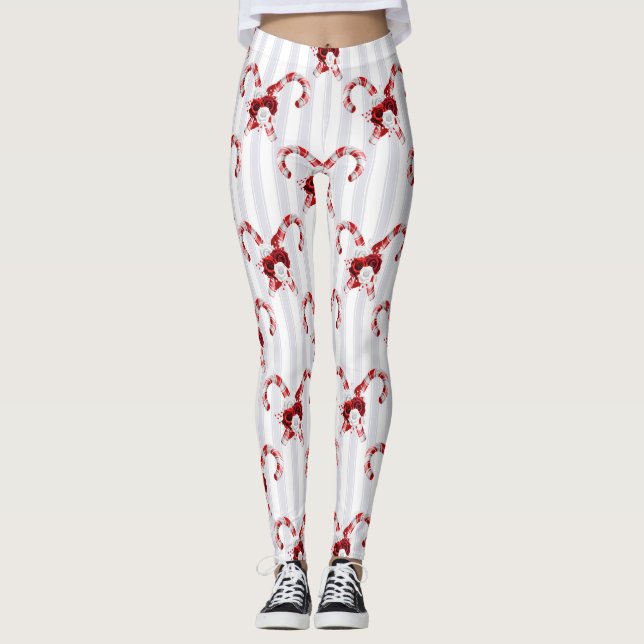 Niedlich und Whimsical Candy Cane Leggings (Vorderseite)