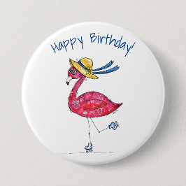 Niedlich und Whimsical Pink Flamingo auf Skaten Button