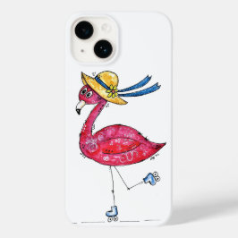 Niedlich und Whimsical Pink Flamingo auf Skaten Case-Mate iPhone 14 Hülle