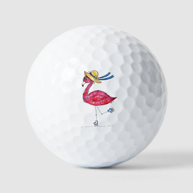 Niedlich und Whimsical Pink Flamingo auf Skaten Golfball (Vorderseite)