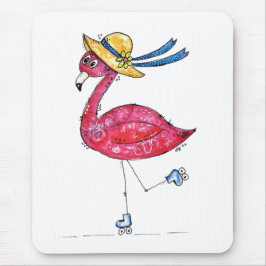 Niedlich und Whimsical Pink Flamingo auf Skaten Mousepad