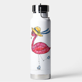Niedlich und Whimsical Pink Flamingo auf Skaten Trinkflasche