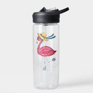 Niedlich und Whimsical Pink Flamingo auf Skaten Trinkflasche