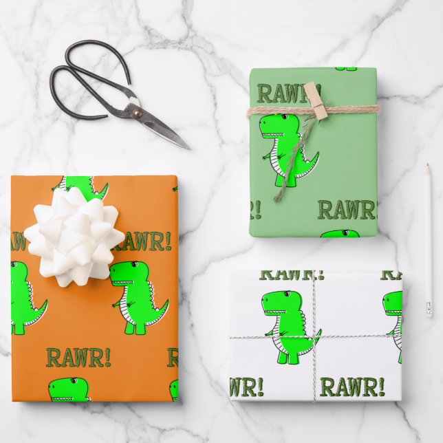 Niedlich und wütend T-Rex Dino RAWR Geschenkpapier Set (Vorderseite)
