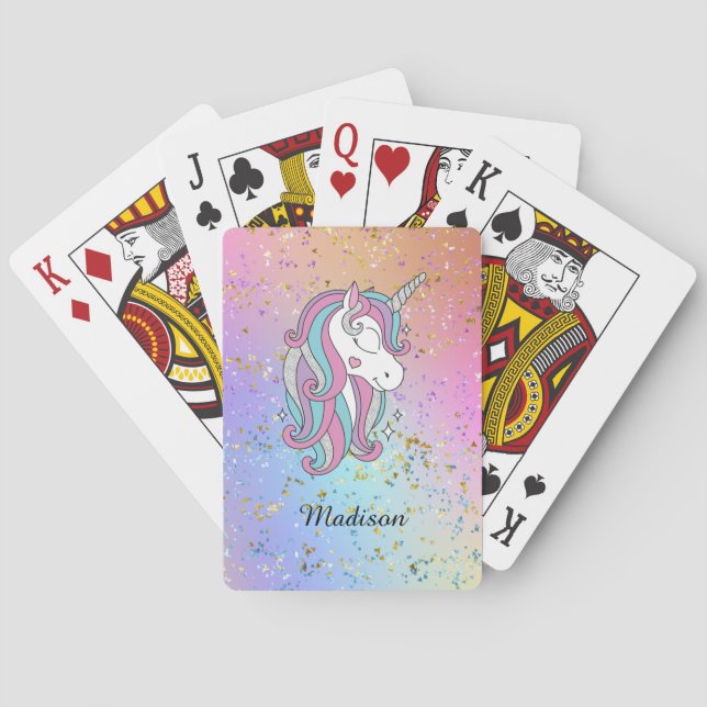 Niedlich Unicorn Ombre Rainbow Glitzer Sparkle  Spielkarten (Rückseite)