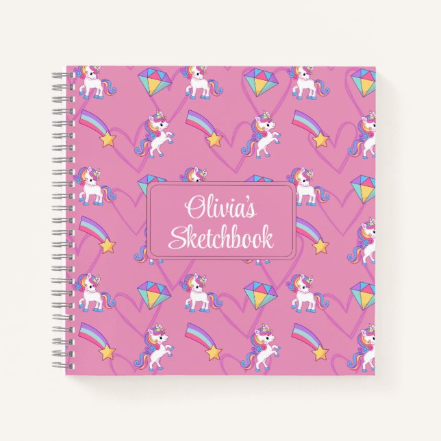 Niedlich Unicorn Personalisiert Girl Sketchbook No Notizbuch (Vorderseite)