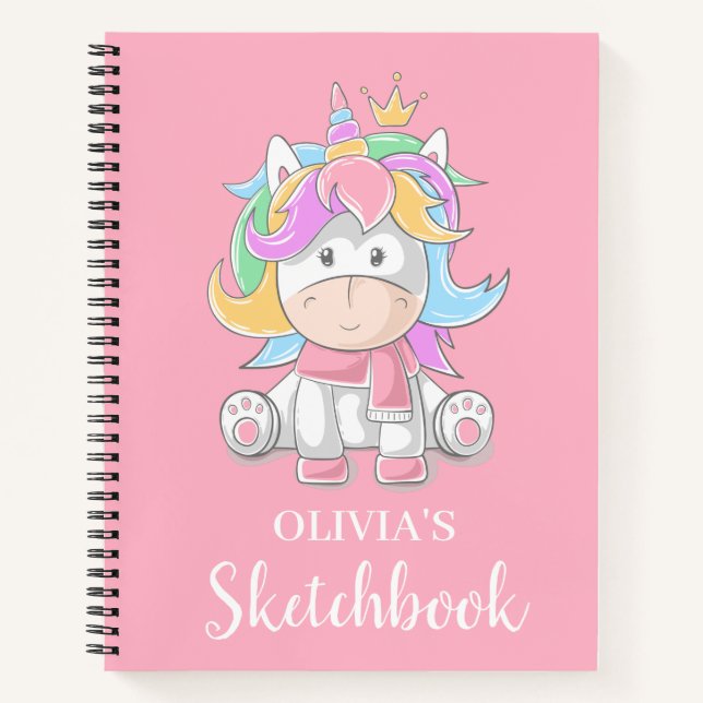 Niedlich Unicorn Personalisiert Kids Sketchbook No Notizbuch (Vorderseite)