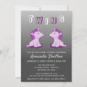 Niedlich Unicorn Pink Twins GIrls Kinderdusche Einladung