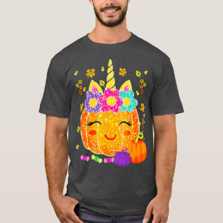 Niedlich Unicorn Pumpkin Halloween Erntedank Funny T-Shirt