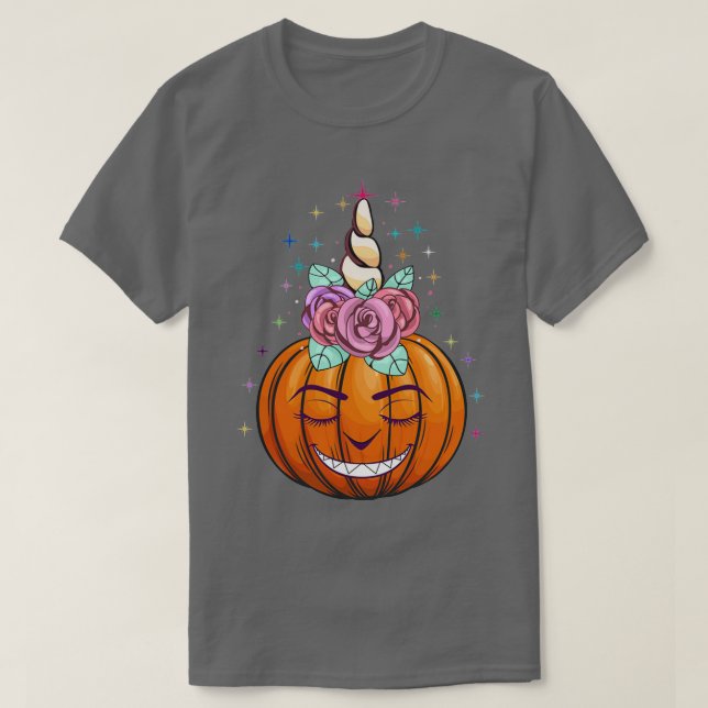 Niedlich Unicorn Pumpkin Halloween Erntedank Gesch T-Shirt (Design vorne)