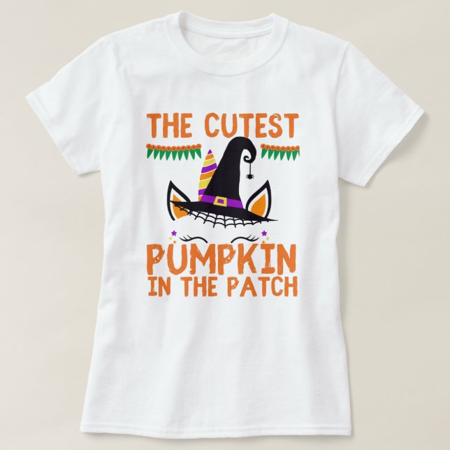 Niedlich Unicorn Pumpkin Halloween T-Shirt (Design vorne)