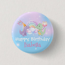Niedlich Unicorn Rainbow Dino Donut Ballon Geburts Button