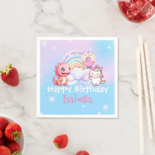 Niedlich Unicorn Rainbow Dino Donut Ballon Geburts Serviette
