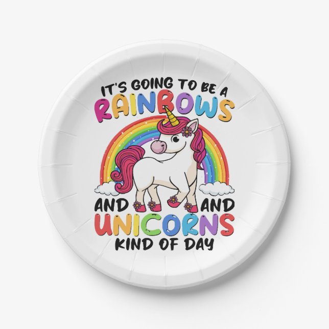Niedlich Unicorn Rainbow Funny Pappteller (Vorderseite)