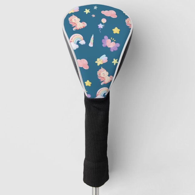 Niedlich Unicorn Rainbow Herzballon Sternmuster Golf Headcover (Vorderseite)