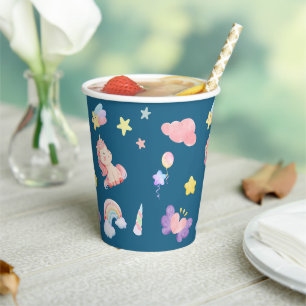 Niedlich Unicorn Rainbow Herzballon Sternmuster Pappbecher