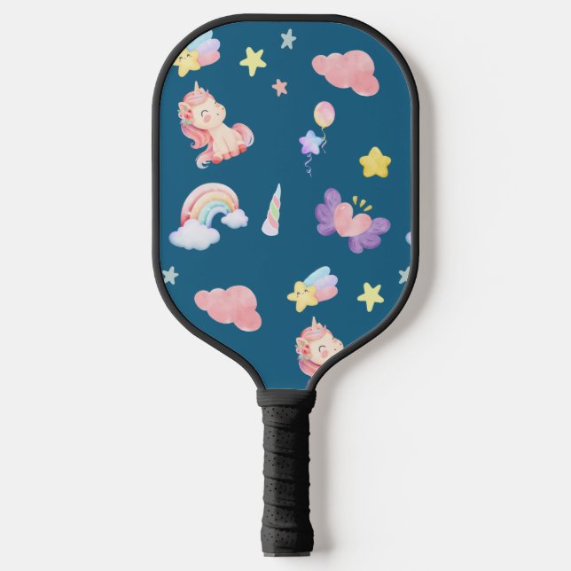 Niedlich Unicorn Rainbow Herzballon Sternmuster Pickleball Schläger (Vorderseite)
