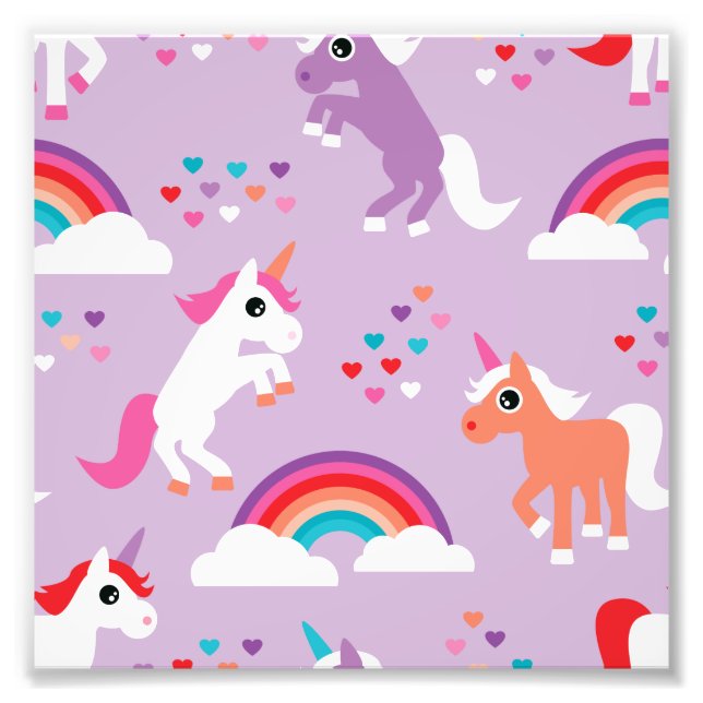 Niedlich Unicorn Rainbow Lila Fotodruck (Vorne)