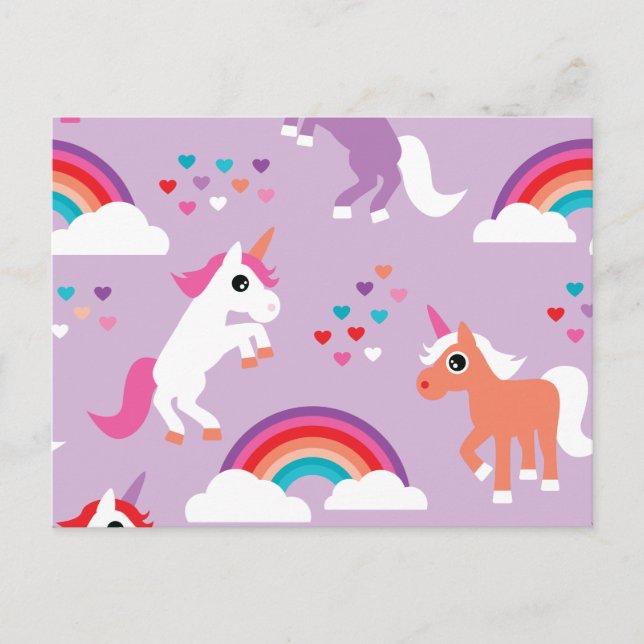 Niedlich Unicorn Rainbow Lila Postkarte (Vorderseite)