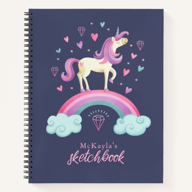 Niedlich Unicorn Rainbow Sketchbook Notizbuch (Vorderseite)