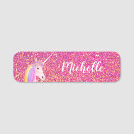 Niedlich Unicorn Regenbogen Rosa Glitzer Personali Namensschild