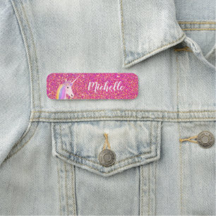 Niedlich Unicorn Regenbogen Rosa Glitzer Personali Namensschild