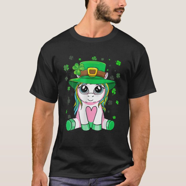 Niedlich Unicorn St Patricks Day Kleeblatts Irisch T-Shirt (Vorderseite)
