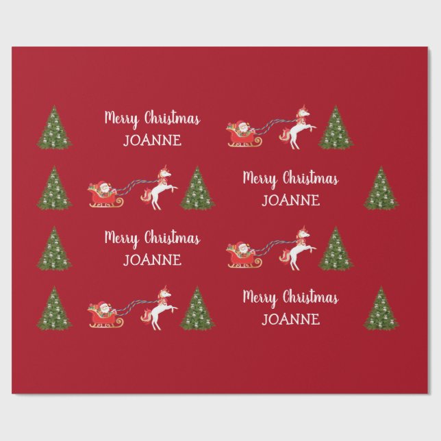 Niedlich Unicorn Weihnachtsnamen Personalisierter  Geschenkpapier (Flach)