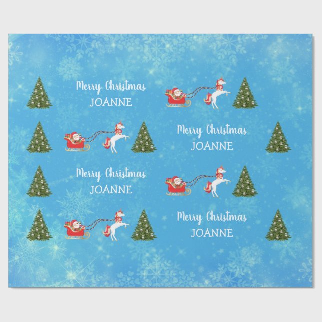 Niedlich Unicorn Weihnachtsnamen Personalisierter  Geschenkpapier (Flach)