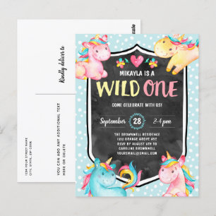 Niedlich Unicorn Wild 1. Geburtstag Party Postkarte